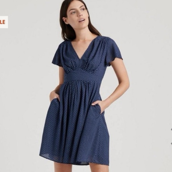 Lucky Brand Babydoll Blue Polka Dot Dress Tie Back Size Small - Picture 1 of 15
